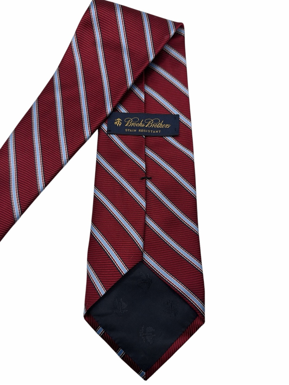 Brooks Brothers Men’s Red Blue Stripe Ribbed Stain Resistant Pure Silk Neck Tie - Picture 2 of 5